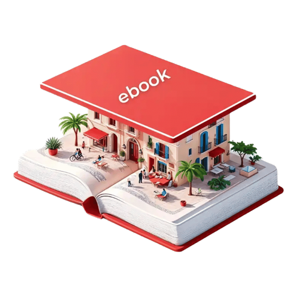 Libro digital con paisaje urbano