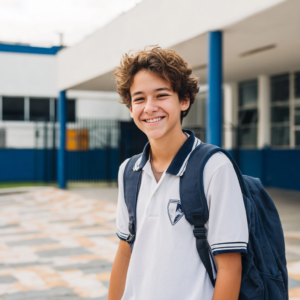 Estudiante de secundaria en uno de los colegios en Malta con uniforme escolar