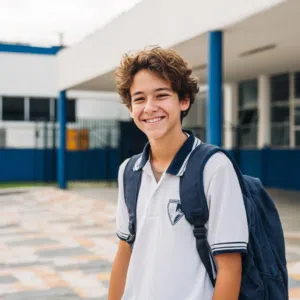 Estudiante de secundaria en uno de los colegios en Malta con uniforme escolar