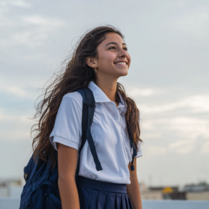 Adolescente con uniforme escolar estudiando en colegios en Malta