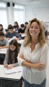 Profesora en aula de colegios en Malta enseñando a estudiantes