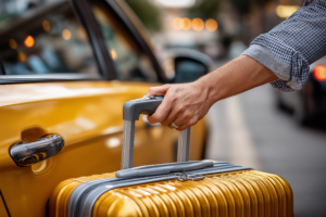 Persona utilizando un taxi en Malta para desplazarse por la isla
